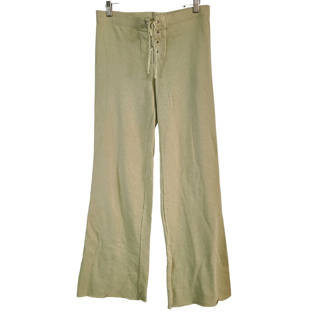 Grassroots Vintage Y2K Lace Up Front Flare Pants Sage Green Fleece Size 2 USA